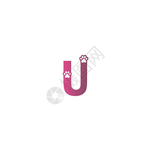 字母 U 标志设计狗脚印概念标识插图动物猫咪字体小狗爪子小猫诊所艺术图片