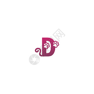 字母 D 标志设计狗脚印概念 ico插图小猫野生动物宠物坡度猫咪爪子店铺标识艺术图片