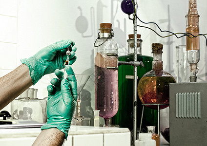Syringe 赛林处方技术药店手套免疫危险液体治疗化学品冒险图片