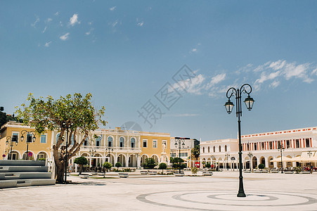 Zakynthos 希腊Zakynthos老城的主要广场社论正方形天空建筑学旅行蓝色历史假期海岸文化图片