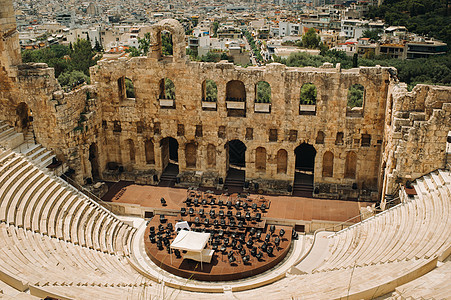古老的剧院 夏日在雅典希腊Achopolis文明文化音乐厅英雄废墟石头剧场天际酒神旅游图片