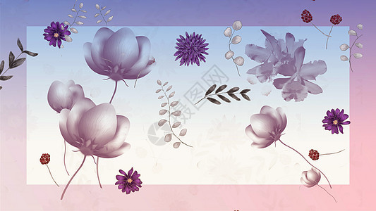 复古风格中柔和色彩的花朵花瓣织物绘画树叶植物群植物桌面插图粉色亚麻图片