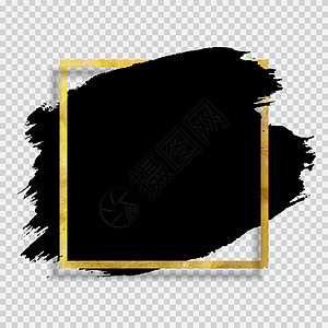 Grunge 刷漆墨水笔划与方形金色框架背景 它制作图案矢量图片