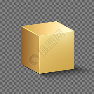 金盒子 金色金属立方体 逼真的 3D 光面块 矢量几何现代它制作图案图片