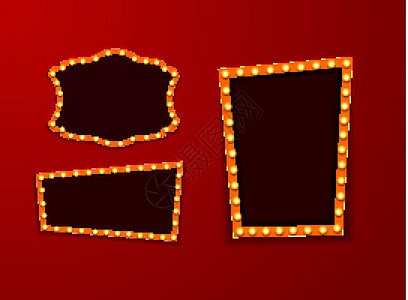 复古 3d 光复古框架 它制作图案矢量边界镜子插图金子广告牌马戏团招牌横幅空白展示图片