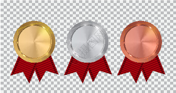 红丝带冠军金银牌和铜牌 在透明背景下隔离的第一第二和第三名的图标符号 它制作图案矢量丝带标签成就挑战运动仪式花圈成功金属花环图片