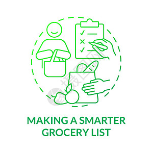 制作更智能的杂货清单绿色渐变概念 ico坡度线条图表杂货店购物厨房市场圆圈预算信息图片
