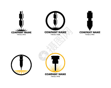 一套激光切割机标志设计图标矢量插图数控激光机头激光雕刻机图片