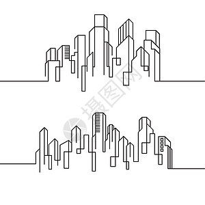 城市建筑线条艺术矢量插图模板天空市中心天际财产草图房子建筑学环境工厂全景图片