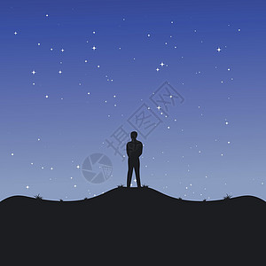 晚上独自站在山上的人矢量图背景设计图片