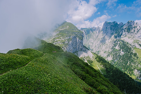 瑞士阿尔卑斯山的巨型岩层 独特的山峰 萨克斯卢克的瑞士阿尔卑斯山旅行爬坡岩石石灰石旅游花朵峡谷悬崖山脉远足图片