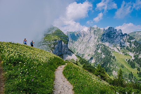 瑞士阿尔卑斯山的巨型岩层 独特的山峰 萨克斯卢克的瑞士阿尔卑斯山岩石风景石灰石草地编队峡谷爬坡旅行远足山脉图片