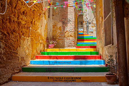 著名的西西里作家的楼梯季节建筑学城市脚步手工业艺术手绘旅游陶器街道图片