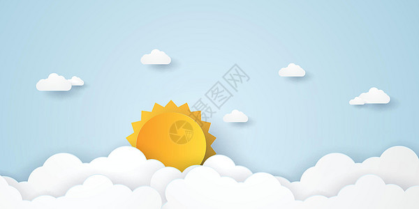 Cloudscape 蓝天与云彩和太阳纸艺术风格蓝色插图季节天空天气预报阳光折纸空气太阳图片