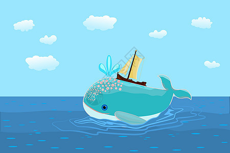 鲸鱼和船在海洋中 海上友好鲸鱼上的小游艇图片