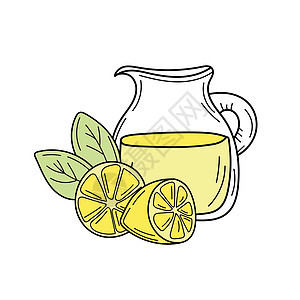 玻璃罐中的黄色柠檬和柠檬水 新鲜的夏季饮品 隔离图片