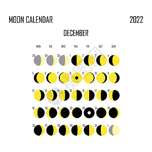 2022 年 12 月月历 占星日历设计 规划师 贴纸的地方 月周期计划器模型 孤立的黑色和白色背景议程行星日记数字天文学打印月图片