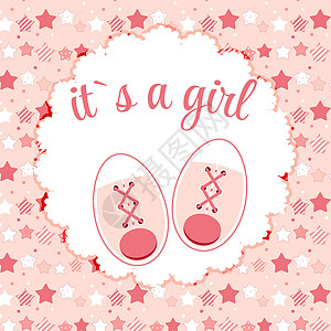 新生儿 Gir 粉红色婴儿鞋的矢量图解卡片童年墙纸婴儿礼物剪贴簿问候语夹子艺术插图图片