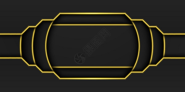抽象金色金属黑框背景圆形重叠层 内部为矩形 黄色灯光线圆形黑暗最小设计 复制空间矢量图案图片