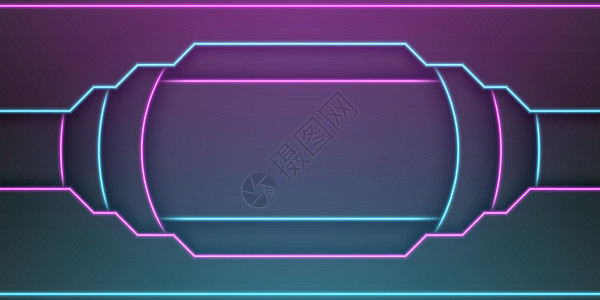 抽象金属黑框背景圆形重叠层 内部为矩形 蓝色和紫色霓虹灯线圆形暗设计 带复制空间矢量图案图片