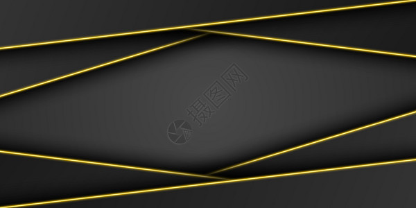 抽象金色金属黑框背景三角形重叠层与明亮的黄色光线对角线形状黑暗最小设计与复制空间矢量图案图片