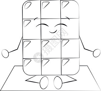 可爱的卡通巧克力角色在冥想中 绘制黑白插图图片