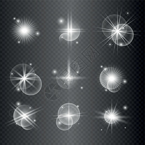 设置暗背景上的白色白光束  矢量闪光派对星星庆典活力魔法星光强光收藏插图图片