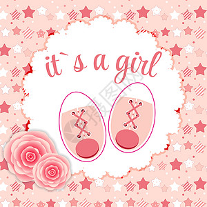 新生儿 Gir 粉红色婴儿鞋的矢量图解插图问候语明信片礼物夹子女性墙纸生日童年装饰品图片