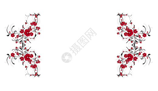 红色和黑色花卉设计明信片花头图案漩涡状叶子书法花束花瓣框架绘画背景图片
