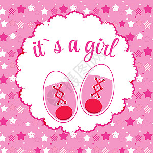新生儿 Gir 粉红色婴儿鞋的矢量图解婴儿车车轮礼物装饰品运输问候语剪贴簿孩子展示蓝色图片