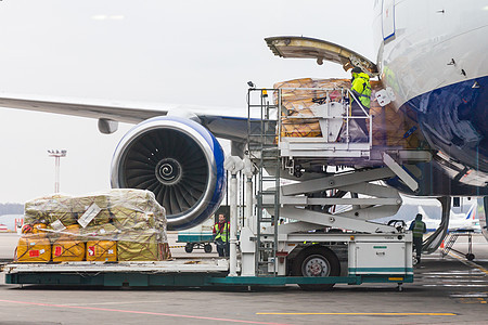 俄罗斯莫斯科-2013 年 11 月 23 日 在俄罗斯莫斯科多莫杰多沃机场出发前将货物装载到飞机上图片