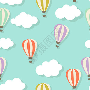 复古无缝模式与气球矢量它制作图案卡通片天空空气云景篮子地球热气旅行闲暇绘画图片