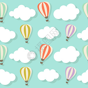复古无缝模式与气球矢量它制作图案空气卡通片假期旅游幸福地球飞行闲暇插图运动图片