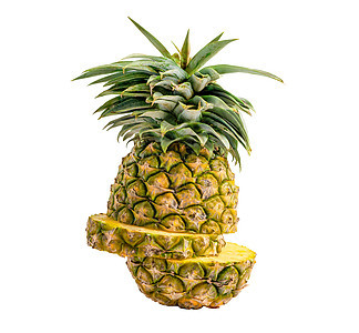 菠萝水果 切片在白色背景和剪切路径上隔离图片