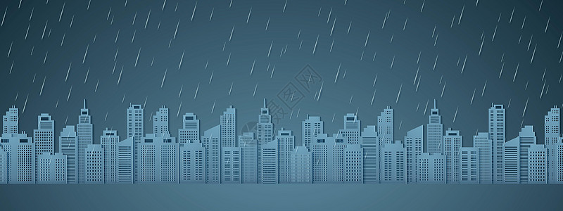 雨天雨季纸艺风格的城市景观图片