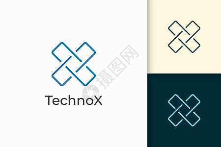 科技公司三折页科技公司的现代字母 X 标志电脑基准技术正方形软件机器电路工作室创新工程师插画