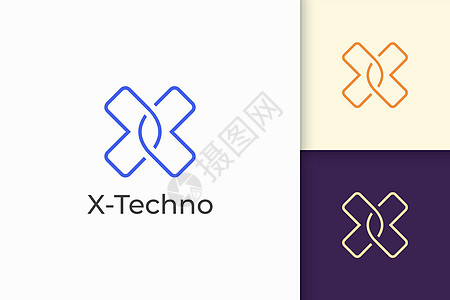 科技公司的现代字母 X 标志安全软件正方形工程师电路翅膀品牌机器蓝色创新图片