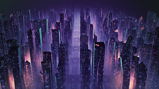带有发光霓虹灯的复古城市景观的 80 年代逆波 3D 插图摩天大楼合成器网格3d建筑图形游戏技术动态速度图片