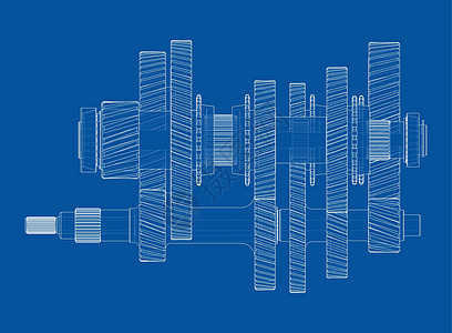 变速箱草图  3 的矢量渲染团队牙齿工业建造插图车轮圆圈蓝图轴承工具图片