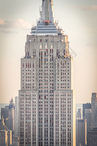美国纽约州纽约  2019年5月17日 纽约市与帝国大厦的天线中心场景历史性帝国日落商业工作城市全景建筑图片