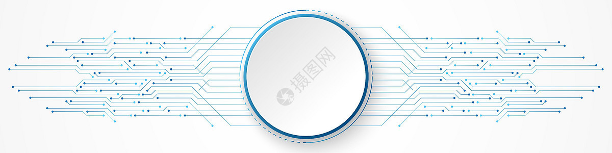 蓝色电路板图案上的抽象技术背景白色圆圈横幅一体化商业图表电脑木板信息电路网络创新母板图片