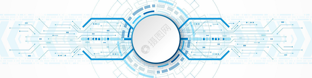 蓝色数字圆圈和电路板箭头速度 u 上的抽象技术背景白色圆圈横幅方案电路图表工程一体化创新信息商业网络电脑图片