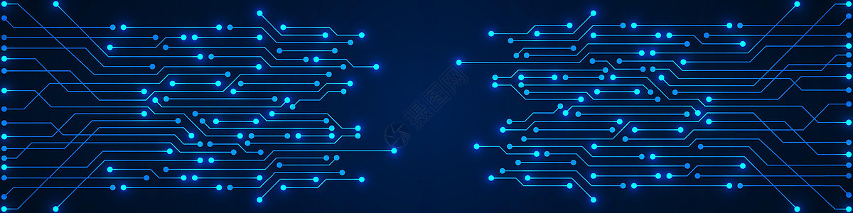 具有电灯微芯片电源线的抽象技术背景蓝色电路板图案处理器工程插图电脑母板商业科学电气硬件半导体图片
