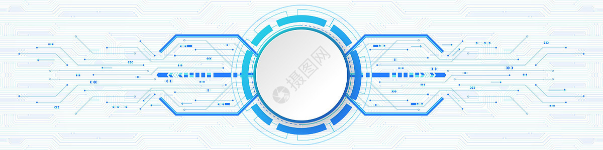 蓝色电路板图案上的抽象技术背景白色圆圈横幅木板信息电脑方案创新推介会工程商业电路活力图片