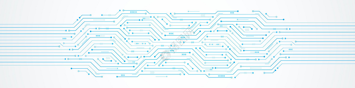 抽象技术背景数字箭头加速和蓝色电路板图案微芯片电源线背景图片