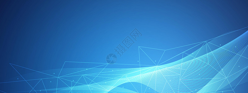 抽象蓝色科技波浪设计数字网络背景矢量通信概念几何三角连接空白空间多边形流动科学透明度海浪商业三角形波形力量活力背景图片