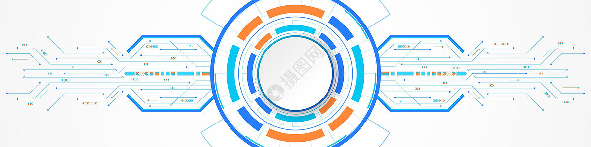 彩色数字圆圈和电路板上的抽象技术背景白色圆圈横幅图片