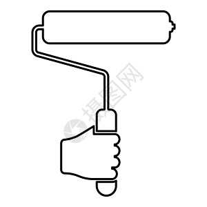 手中的油漆滚筒使用工具臂轮廓轮廓图标黑色矢量插图平面样式图像图片