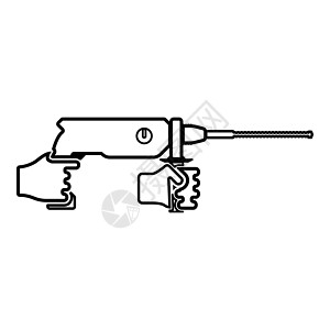 电动旋转锤钻在手持工具中使用 Arm 使用电动工具轮廓轮廓图标黑色矢量插图平面样式 imag图片