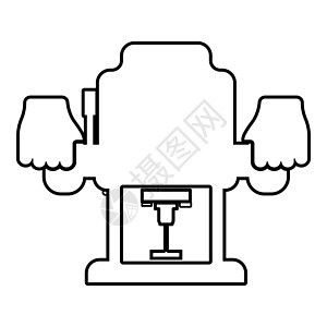 固定底座路由器电动木插铣刀电动工具手持电动工具使用手臂使用仪器轮廓轮廓图标黑色矢量插图平面样式图像图片